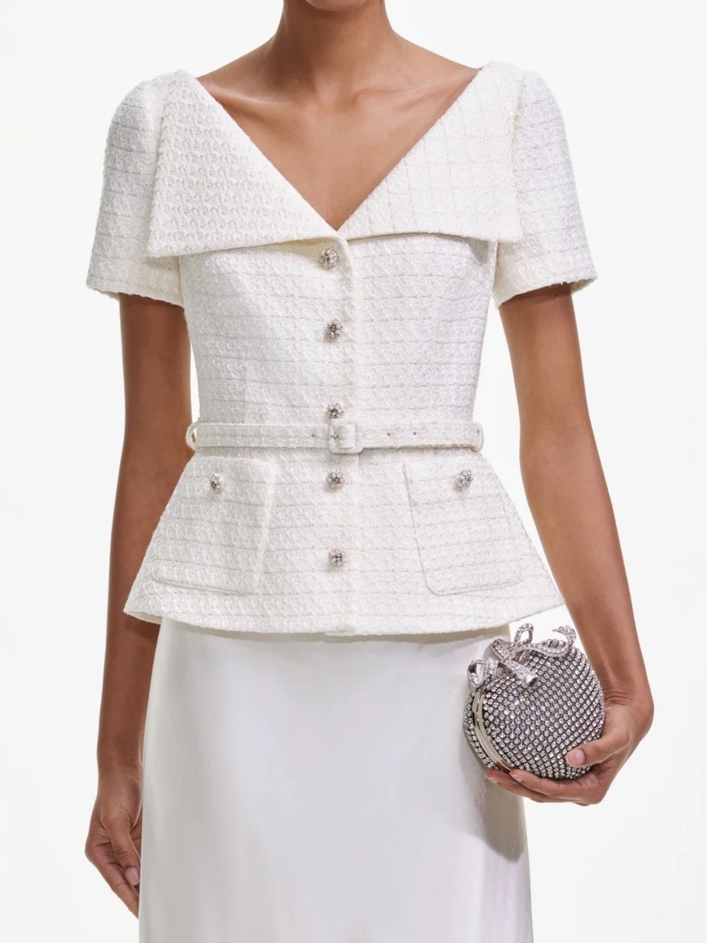 Self-Portrait Cream Boucle Tailored Maxi Dress